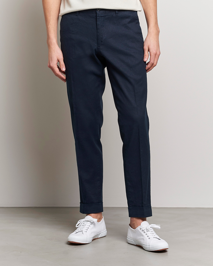 Homme | Pantalons | J.Lindeberg | Grant Stretch Cotton/Linen Trousers Navy