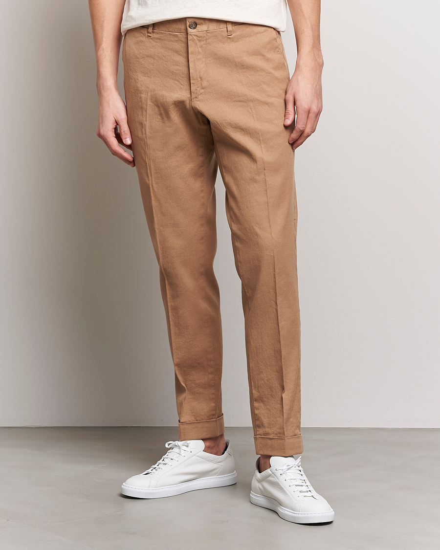Homme | Pantalons | J.Lindeberg | Grant Stretch Cotton/Linen Trousers Tiger Brown