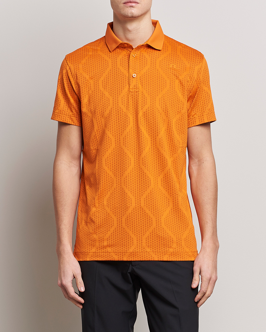 Homme | Polos | J.Lindeberg | Mat Jacquard Regular Fit Polo Russet Orange