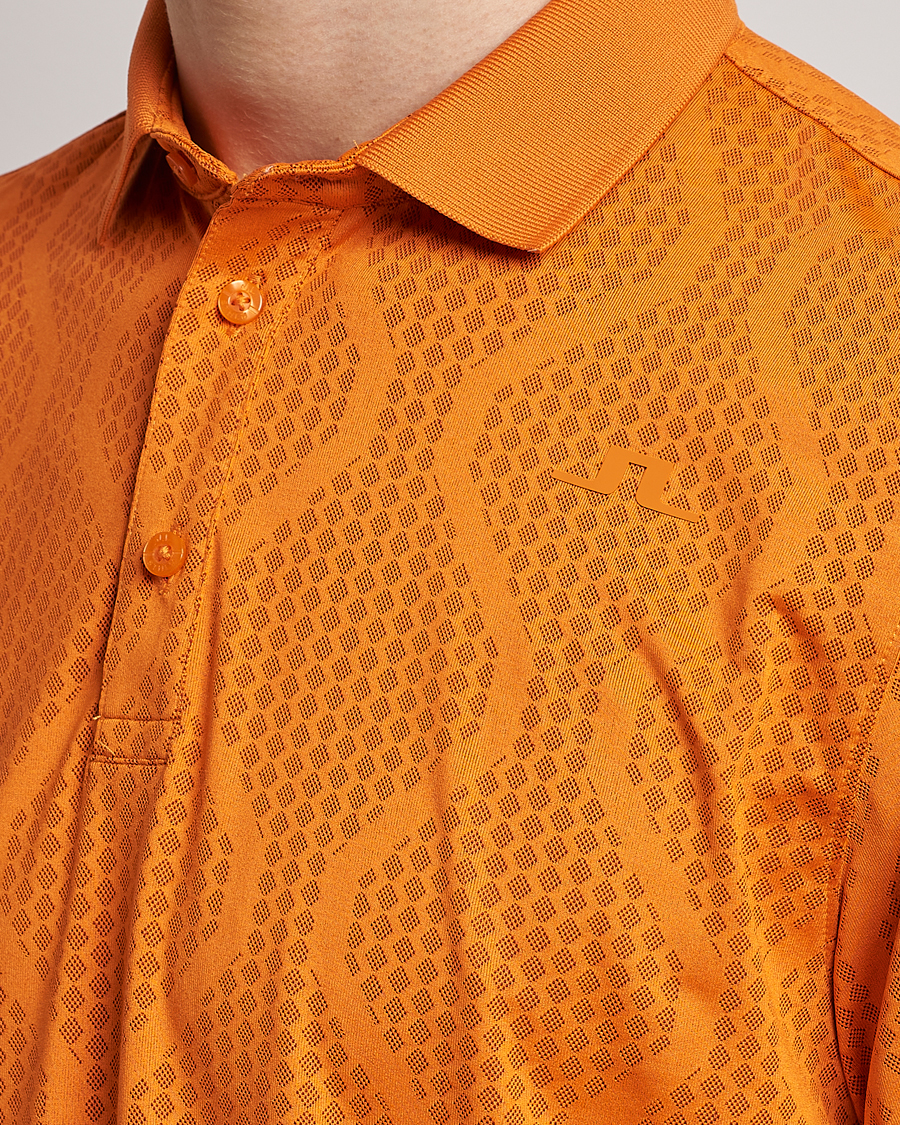 Homme | Polos | J.Lindeberg | Mat Jacquard Regular Fit Polo Russet Orange
