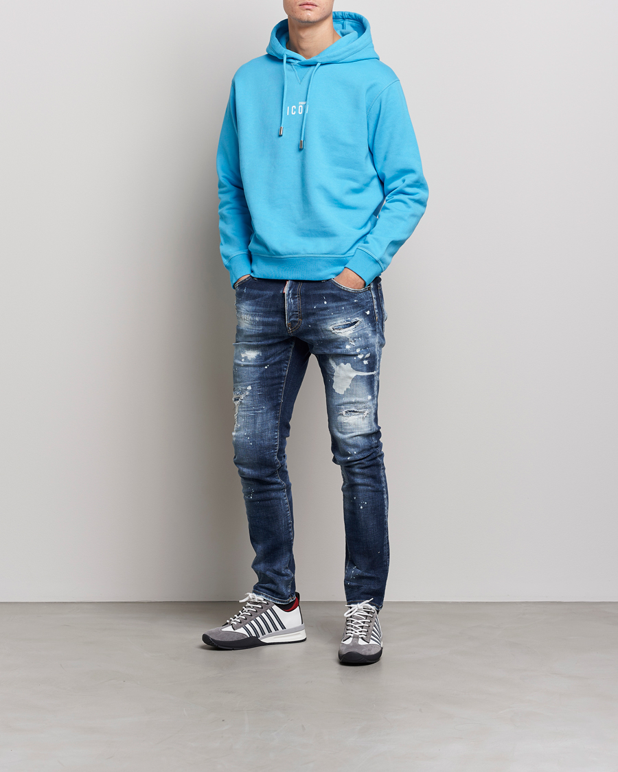 Homme | Pulls Et Tricots | Dsquared2 | Icon small Logo Hoodie Blue Miami