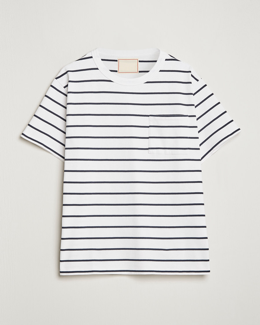 Homme | T-shirts | Jeanerica | Hervé Striped Heacy Crew Neck T-Shirt White/Navy