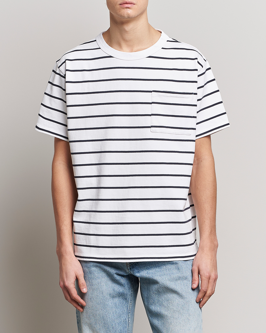 Homme | T-shirts | Jeanerica | Hervé Striped Heacy Crew Neck T-Shirt White/Navy