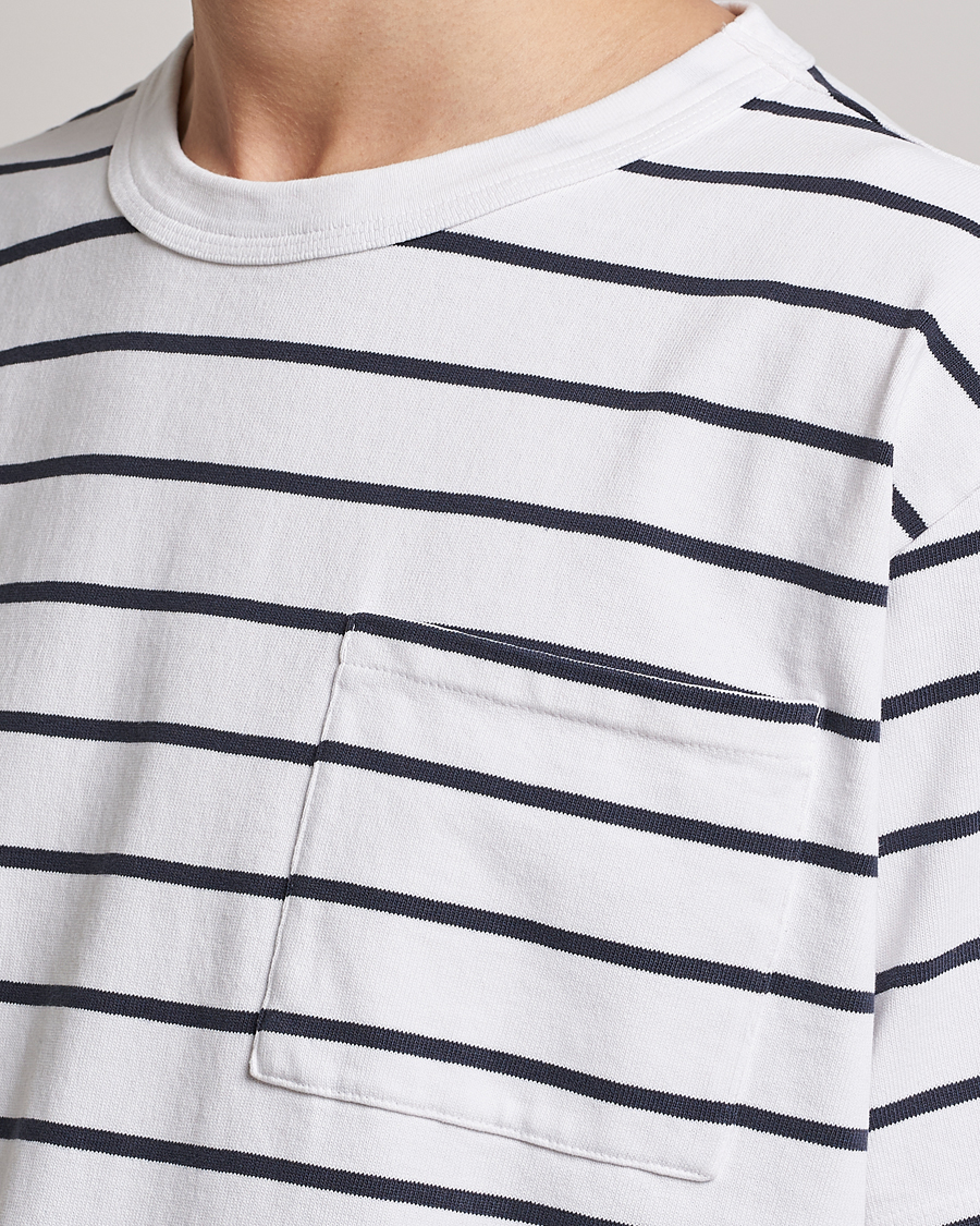 Homme | T-shirts | Jeanerica | Hervé Striped Heacy Crew Neck T-Shirt White/Navy