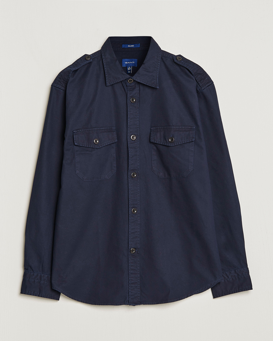Homme | Chemises | GANT | Solid Twill Overshirt Evening Blue