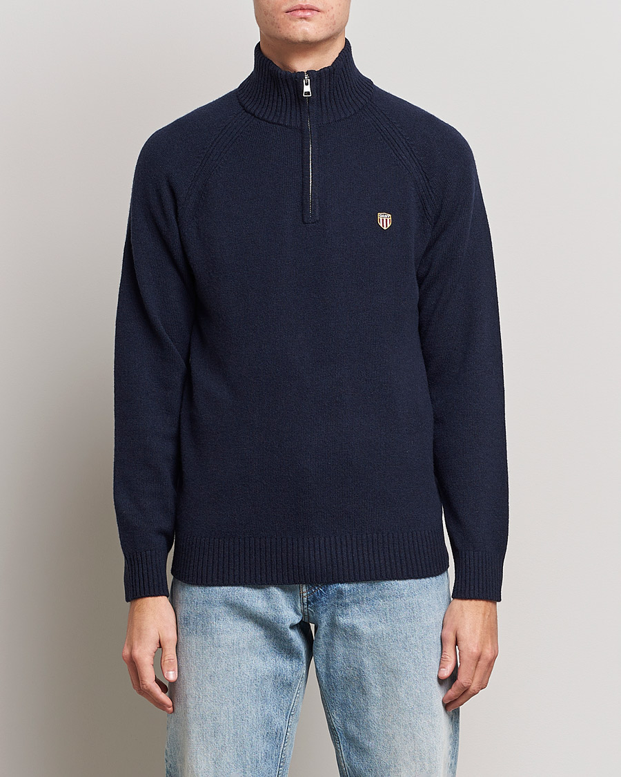 Homme | Pulls Et Tricots | GANT | Banner Shield Lambswool Half Zip Eavning Blue