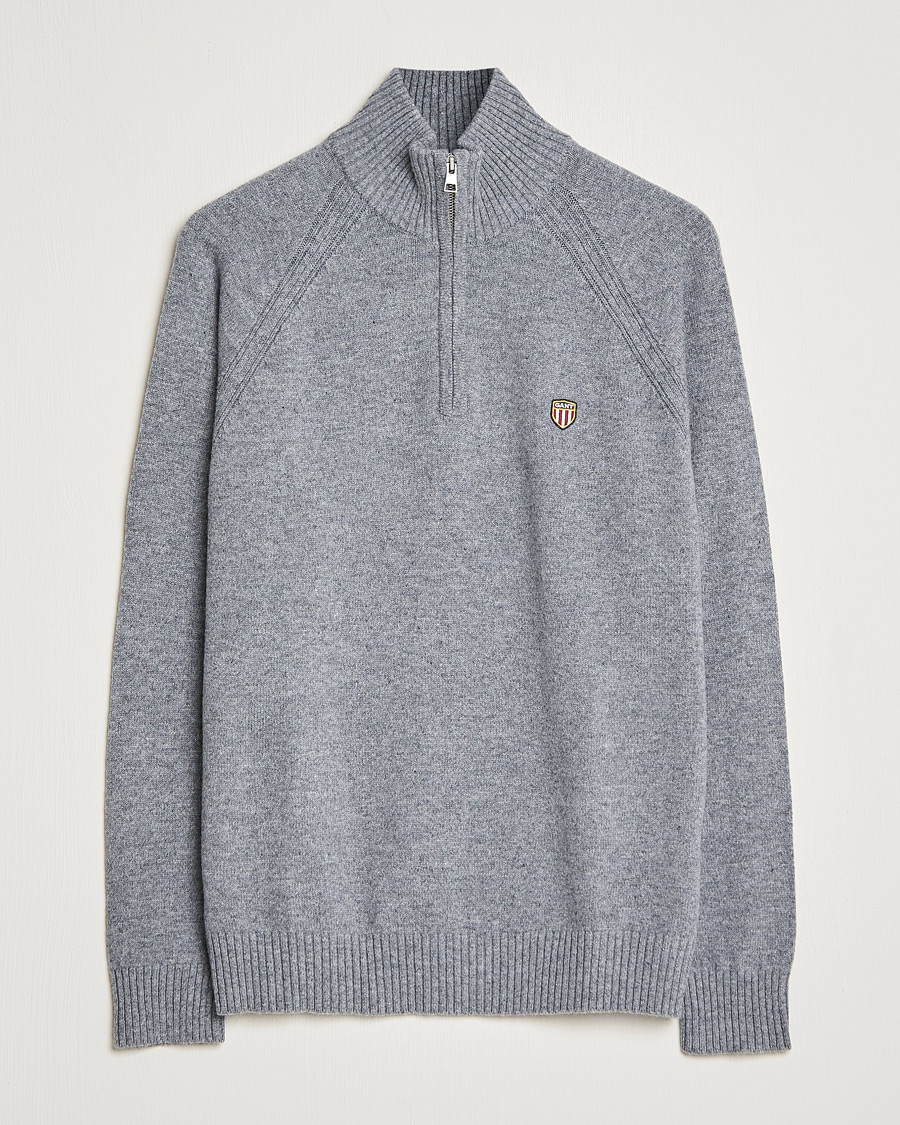Homme | Pulls Et Tricots | GANT | Banner Shield Lambswool Half Zip Dark Grey Melange