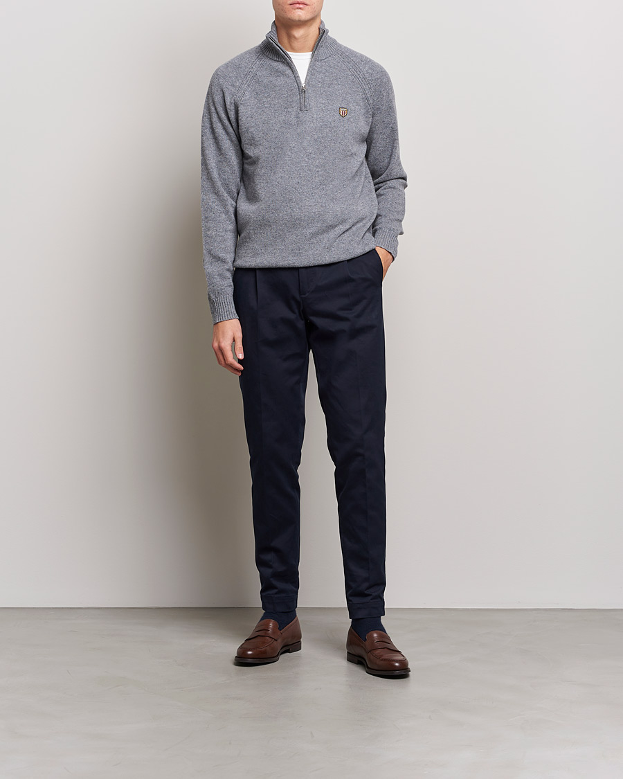 Homme | Pulls Et Tricots | GANT | Banner Shield Lambswool Half Zip Dark Grey Melange