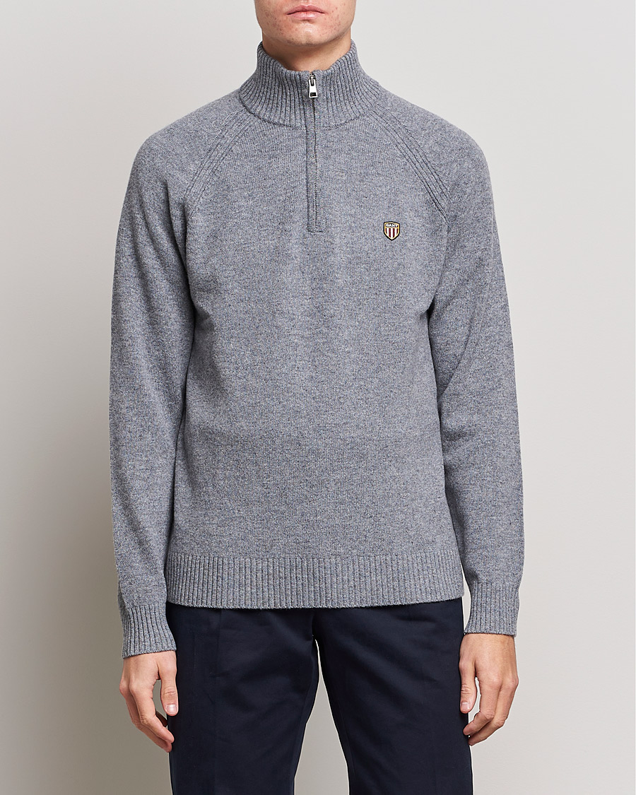 Homme | Pulls Et Tricots | GANT | Banner Shield Lambswool Half Zip Dark Grey Melange