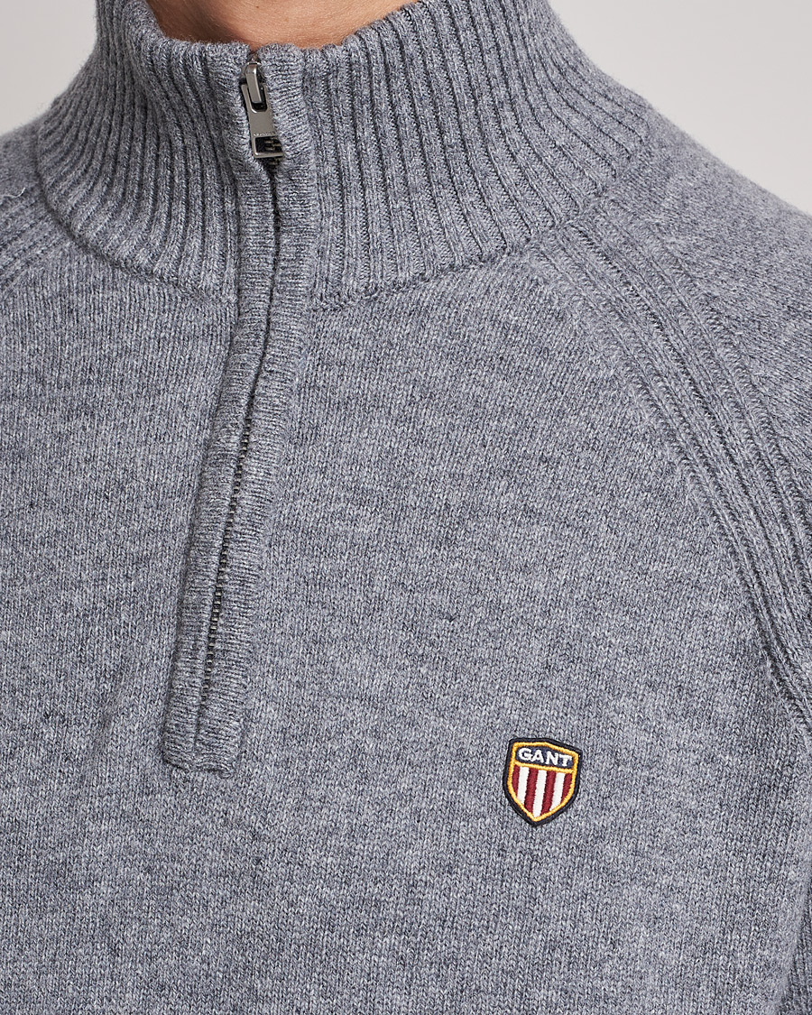 Homme | Pulls Et Tricots | GANT | Banner Shield Lambswool Half Zip Dark Grey Melange