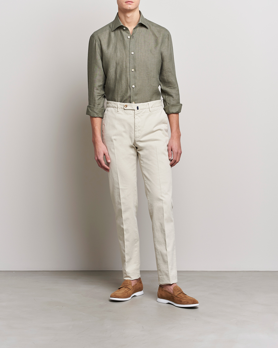 Homme | Chemises | Kiton | Linen Sport Shirt Olive