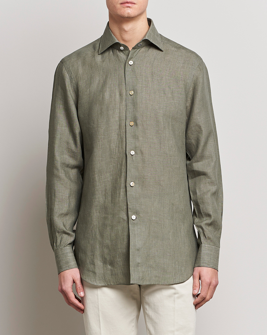 Homme | Chemises | Kiton | Linen Sport Shirt Olive
