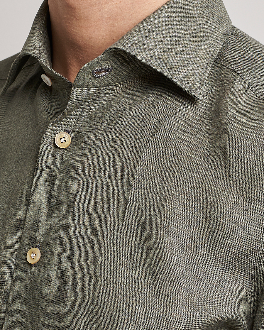 Homme | Chemises | Kiton | Linen Sport Shirt Olive