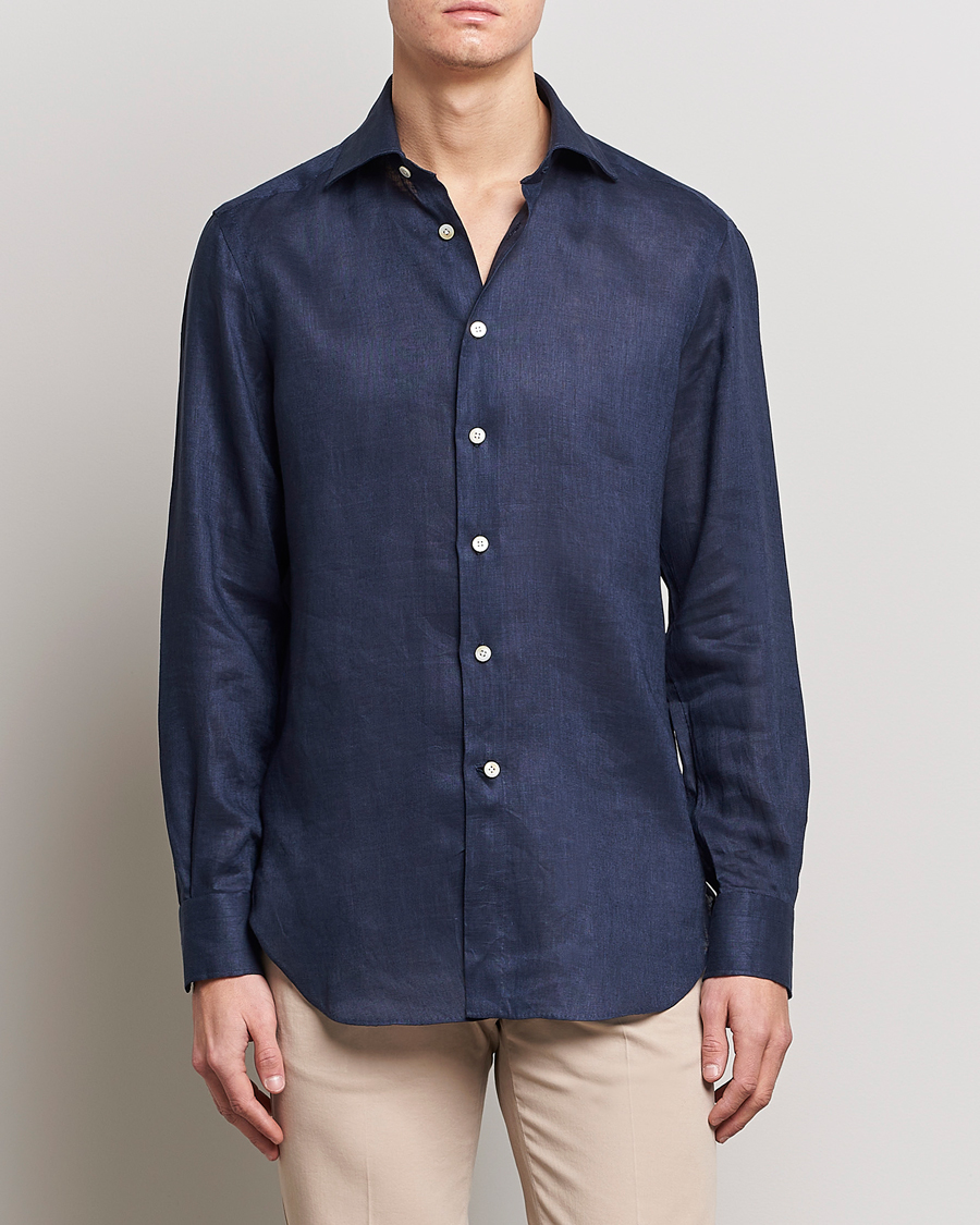 Homme | Chemises | Kiton | Linen Sport Shirt Navy