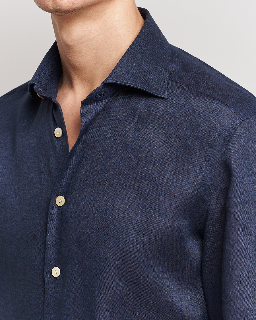 Homme | Chemises | Kiton | Linen Sport Shirt Navy