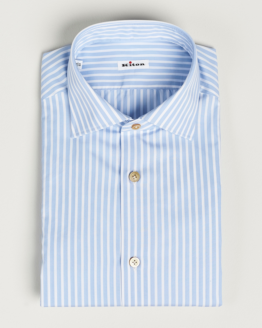 Homme | Chemises | Kiton | Slim Fit Striped Dress Shirt Light Blue
