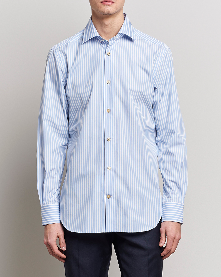 Homme | Chemises | Kiton | Slim Fit Striped Dress Shirt Light Blue
