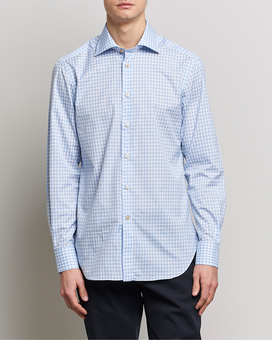 Homme | Chemises | Kiton | Slim Fit Checked Dress Shirt Light Blue