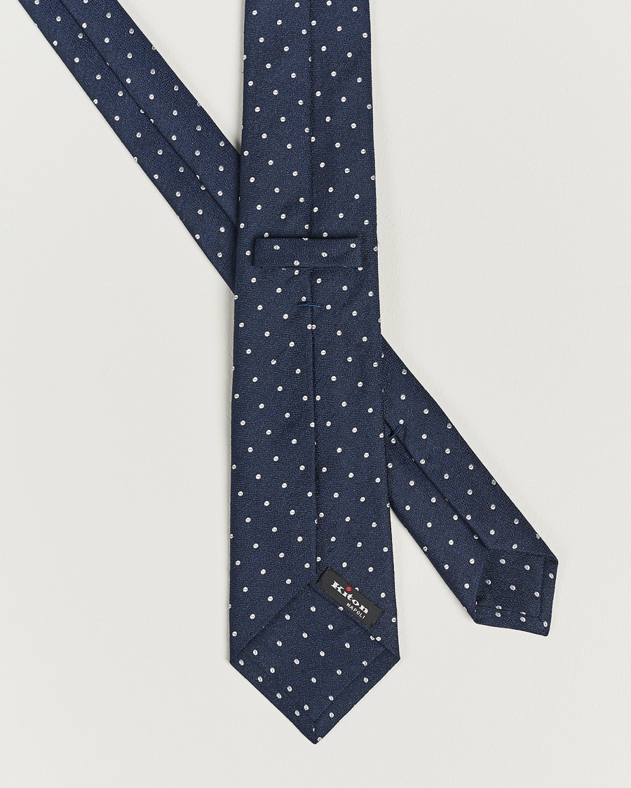 Homme | Kiton Dotted Silk/Linen Tie Navy | Kiton | Dotted Silk/Linen Tie Navy