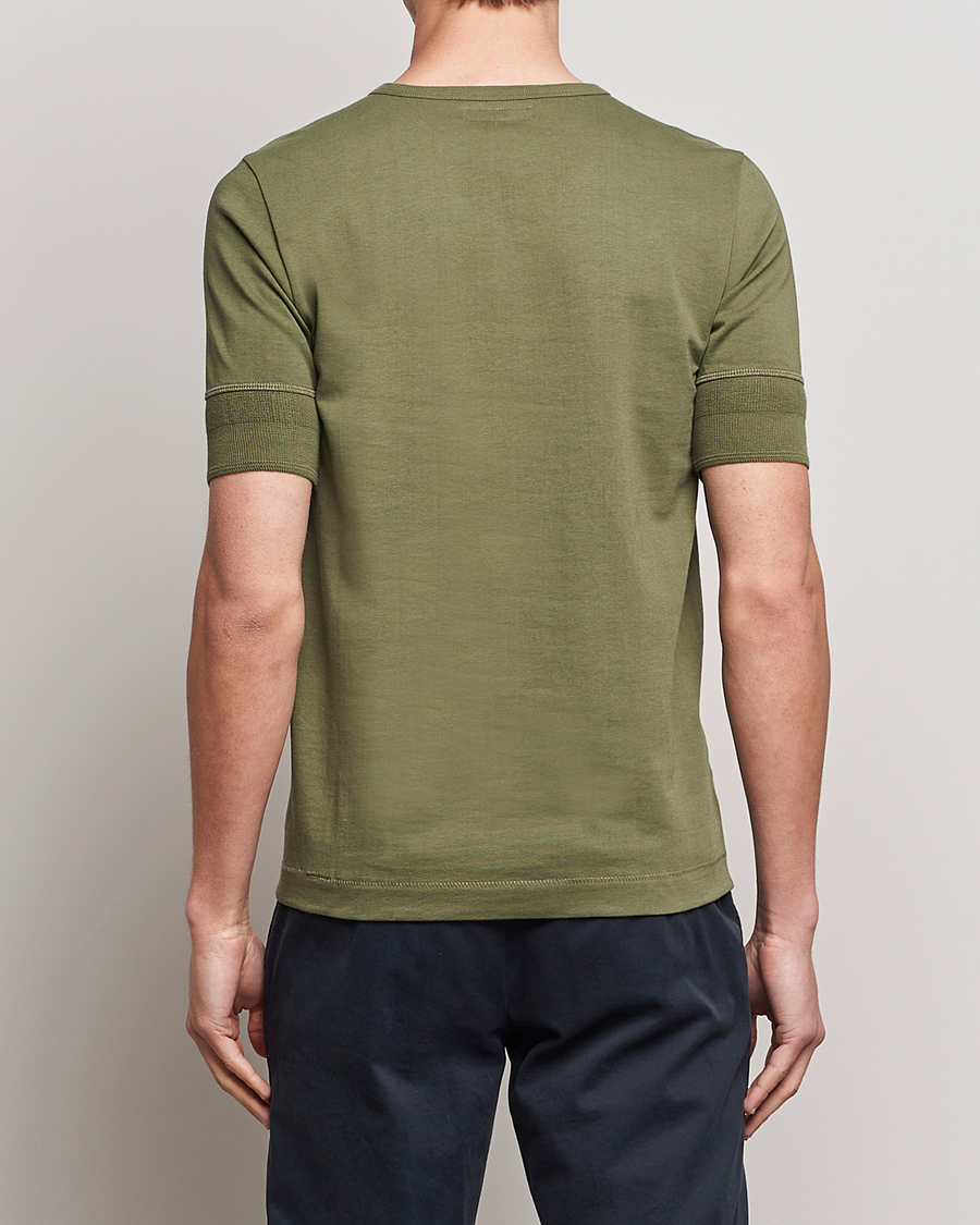 Homme | T-shirts | Merz b. Schwanen | Short Sleeve Organic Cotton Henley Army