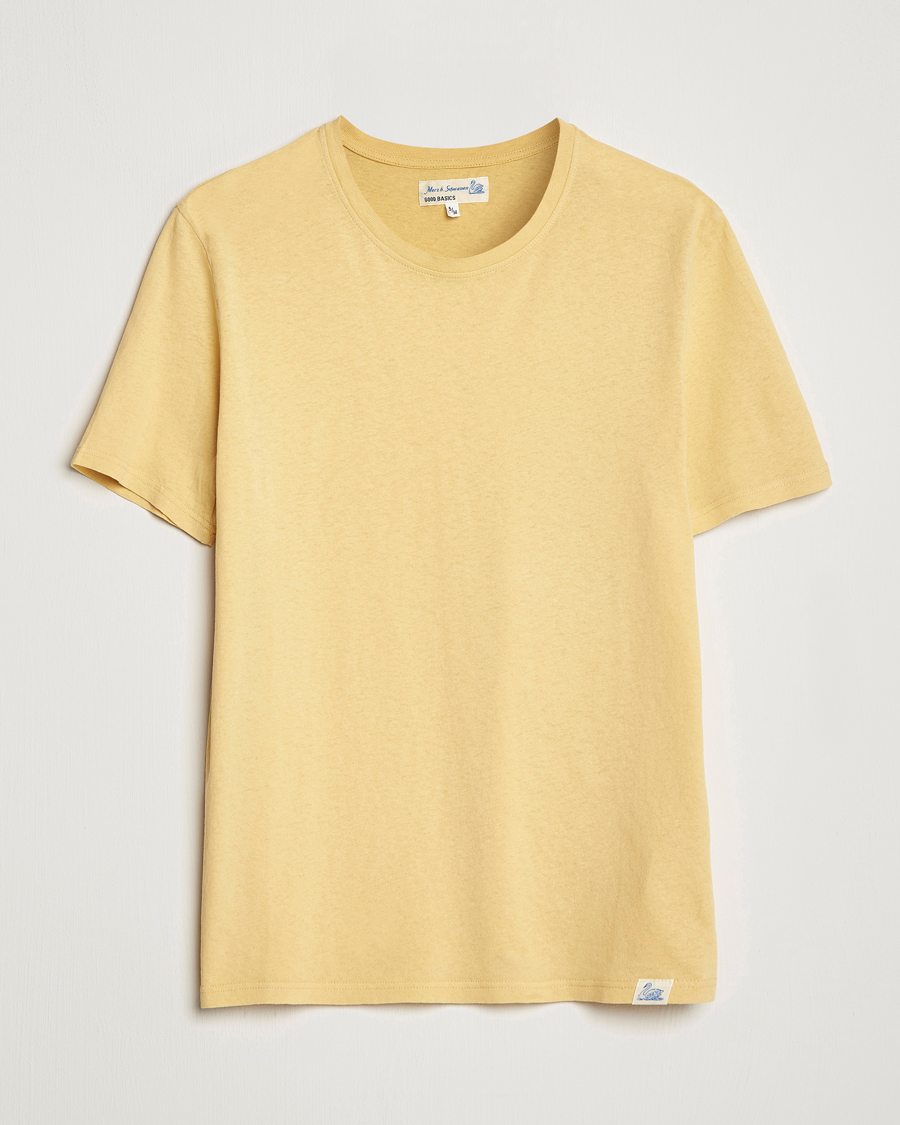 Homme | T-shirts | Merz b. Schwanen | Organic Cotton Washed Crew Neck T-Shirt Yellow