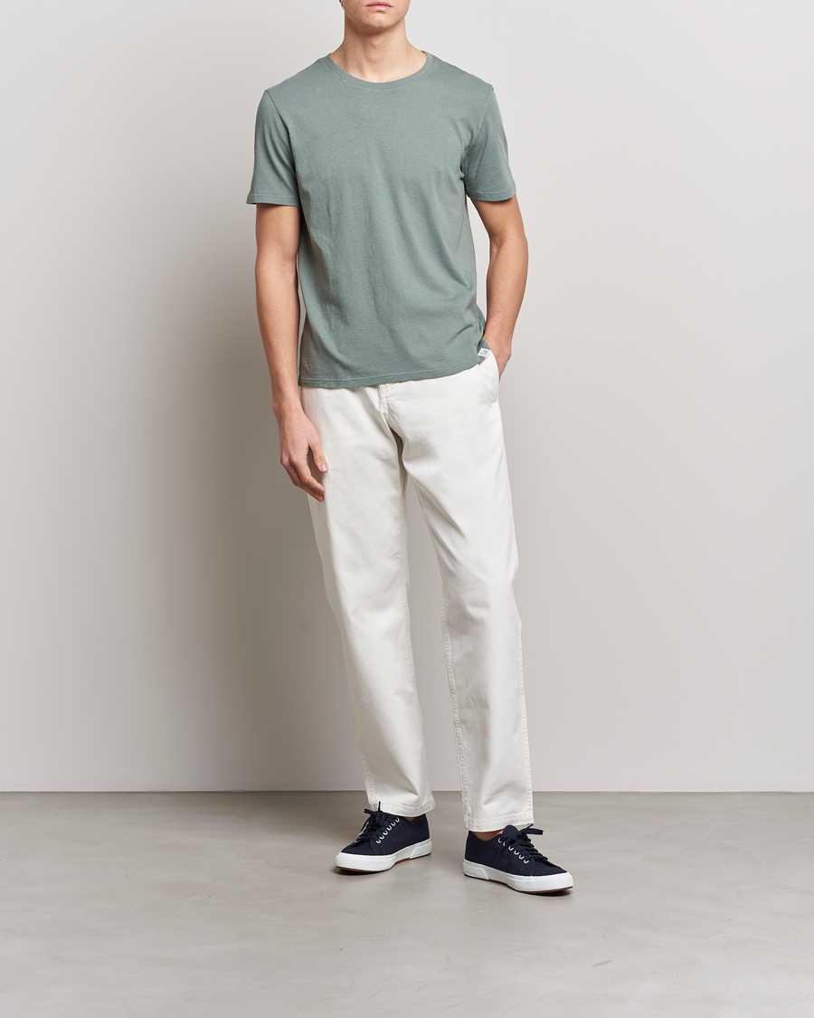 Homme | T-shirts | Merz b. Schwanen | Organic Cotton Washed Crew Neck T-Shirt Green Stone