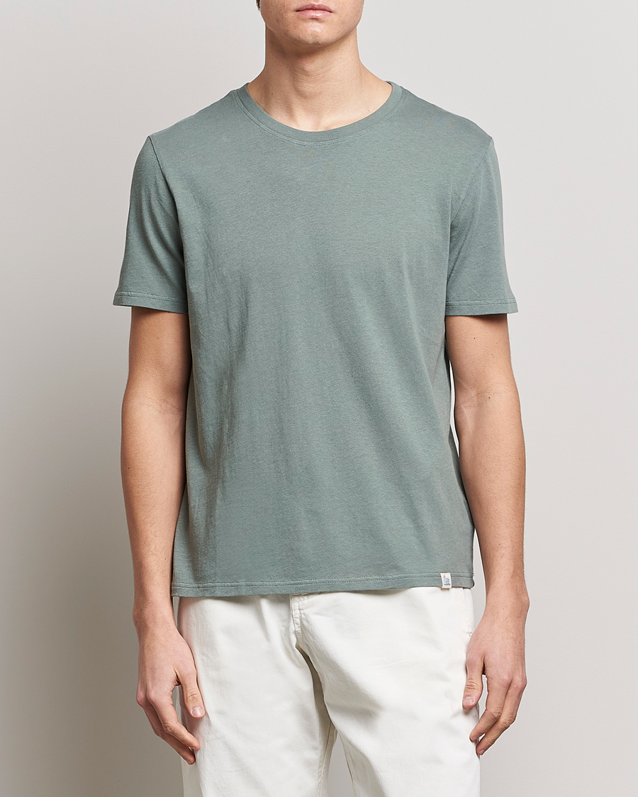 Homme | T-shirts | Merz b. Schwanen | Organic Cotton Washed Crew Neck T-Shirt Green Stone