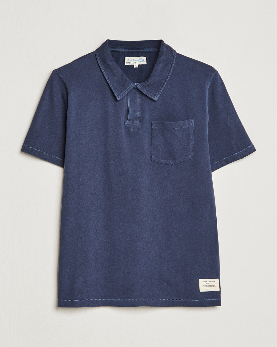 Homme | Polos | Merz b. Schwanen | Organic Cotton Washed Polo Denim Blue