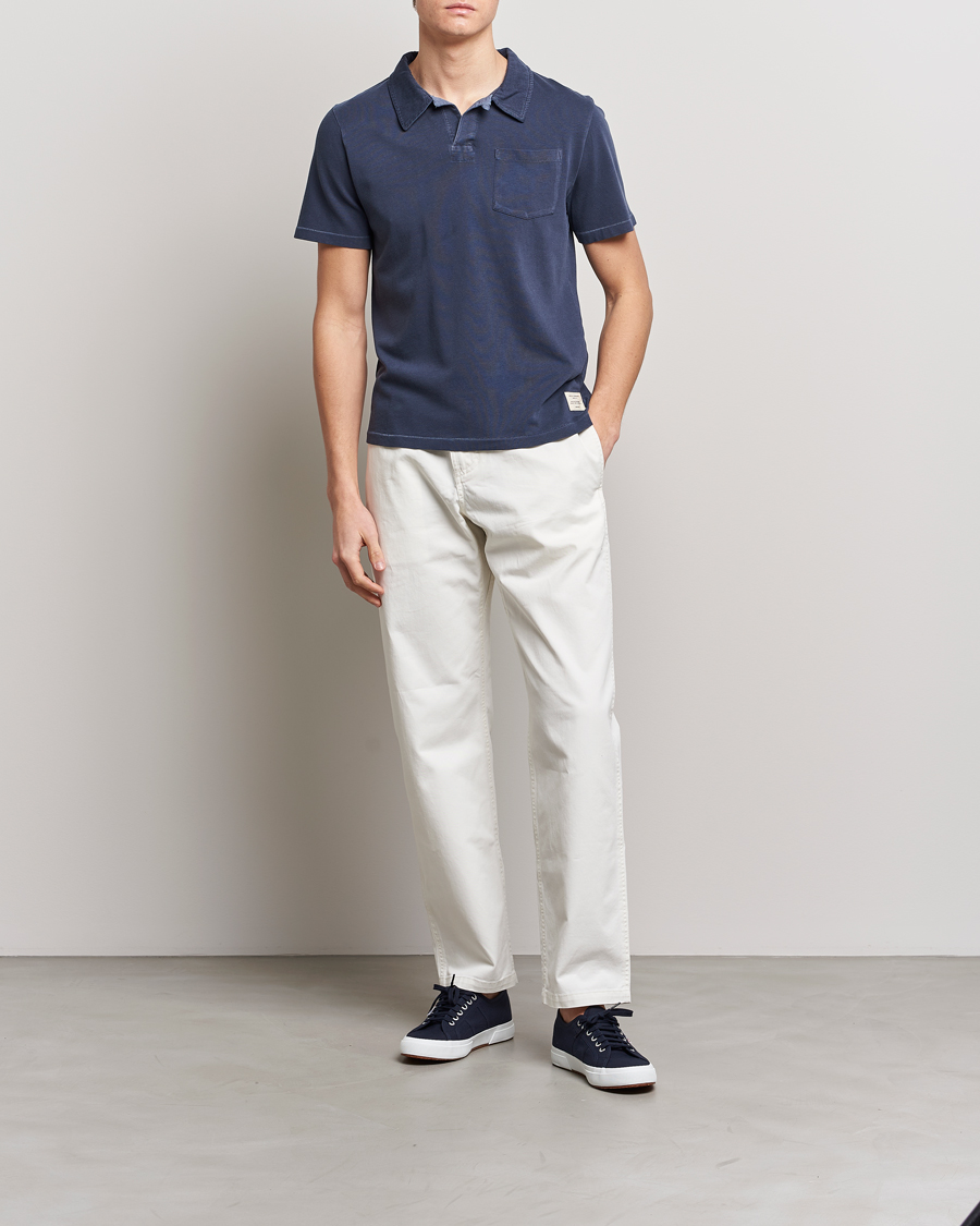 Homme | Polos | Merz b. Schwanen | Organic Cotton Washed Polo Denim Blue