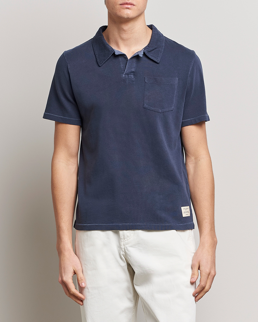 Homme | Polos | Merz b. Schwanen | Organic Cotton Washed Polo Denim Blue