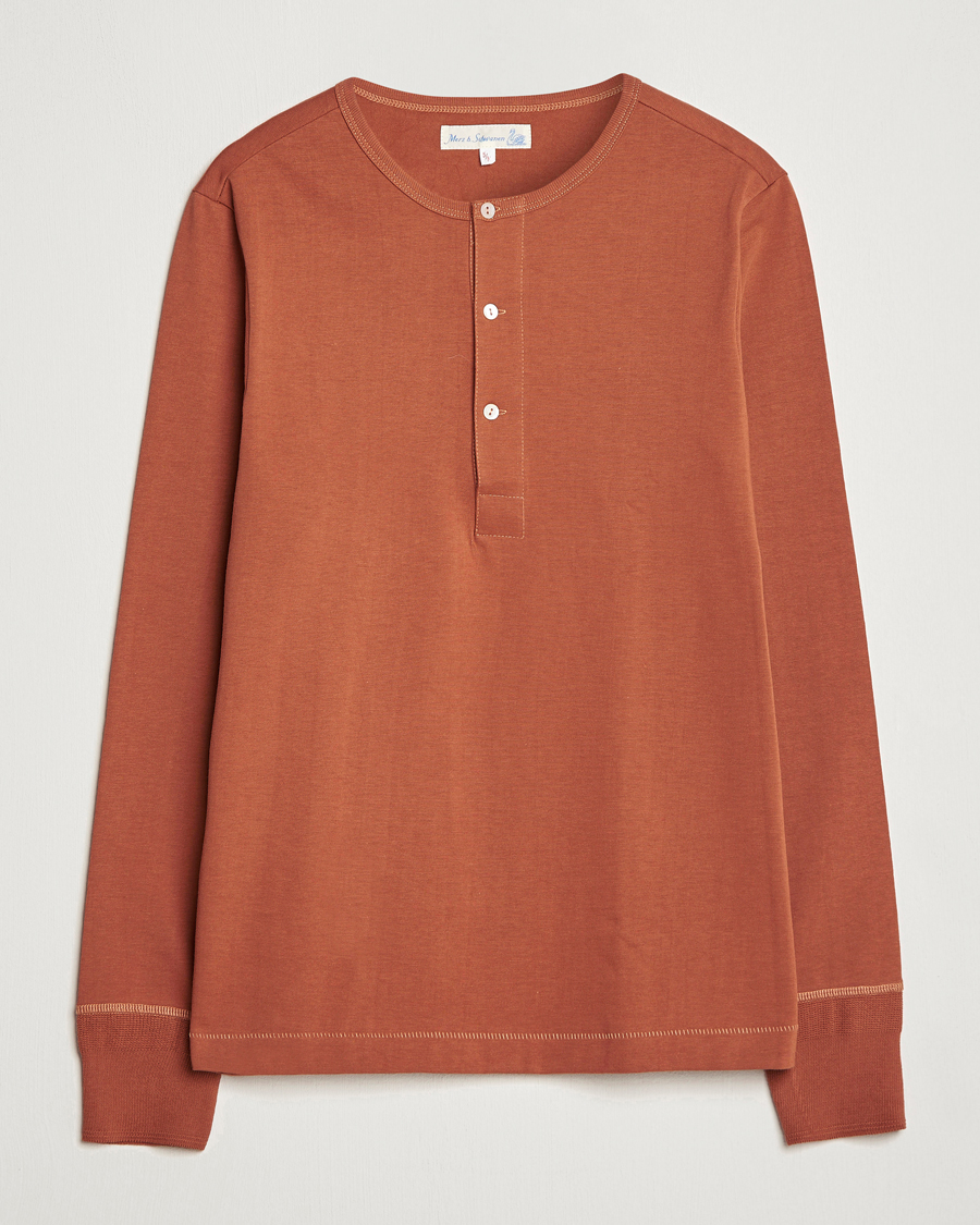 Homme | Pulls Et Tricots | Merz b. Schwanen | Classic Organic Cotton Henley Sweater Sierra Red