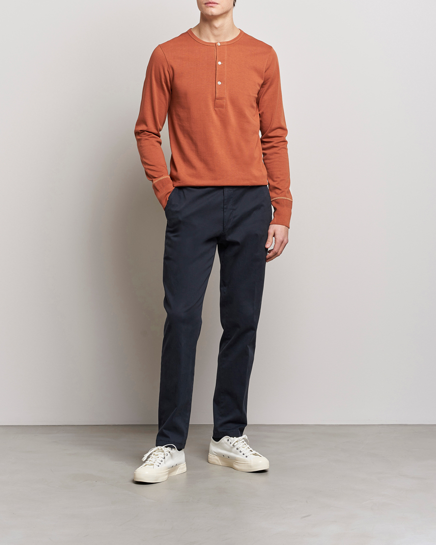 Homme | Pulls Et Tricots | Merz b. Schwanen | Classic Organic Cotton Henley Sweater Sierra Red