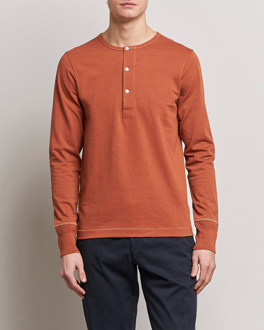 Homme | Pulls Et Tricots | Merz b. Schwanen | Classic Organic Cotton Henley Sweater Sierra Red