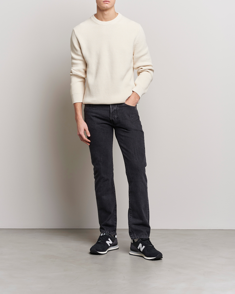 Homme | Pulls Et Tricots | Nudie Jeans | August Cotton Rib Knitted Sweater Chalk White