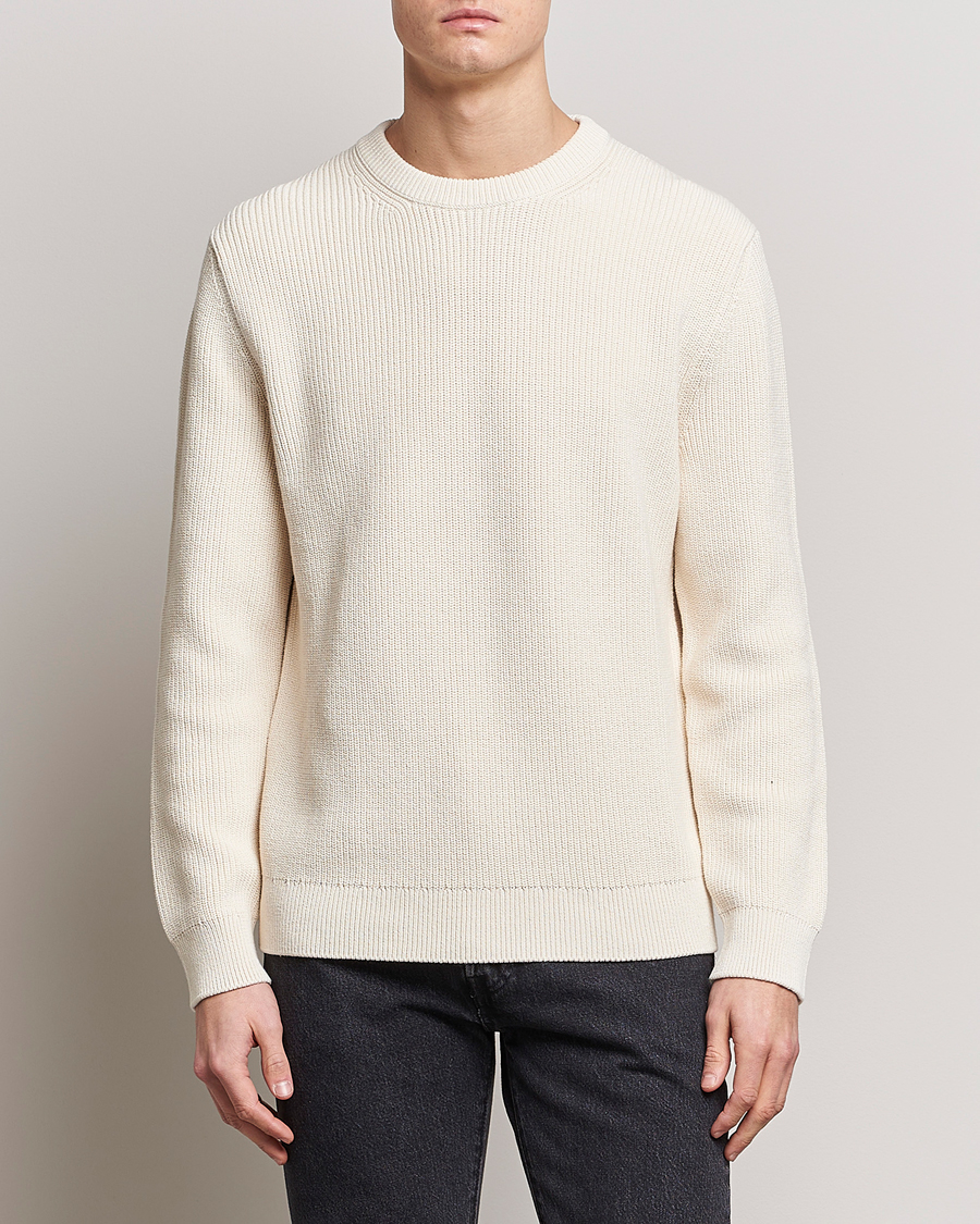 Homme | Pulls Et Tricots | Nudie Jeans | August Cotton Rib Knitted Sweater Chalk White