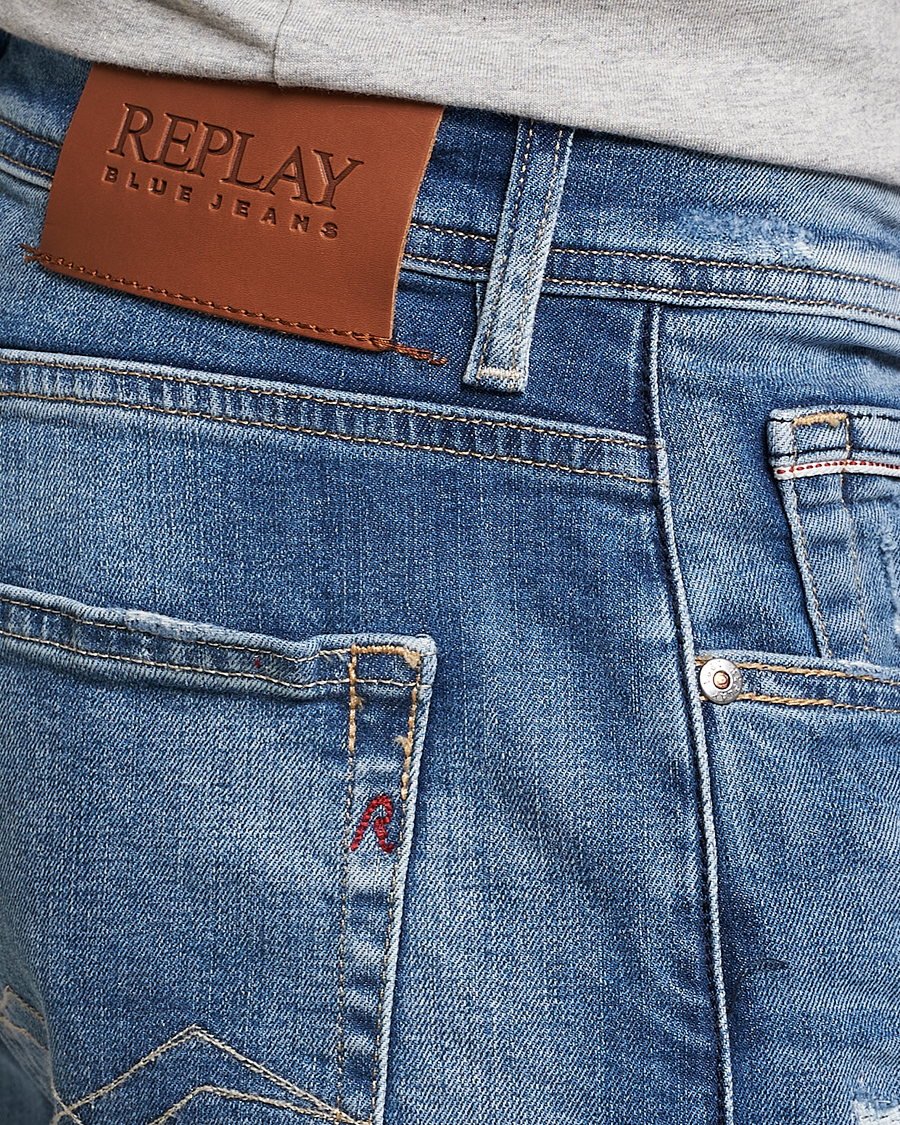 Homme | Jeans | Replay | Grover Straight Fit Stretch Shredded Jeans Blue