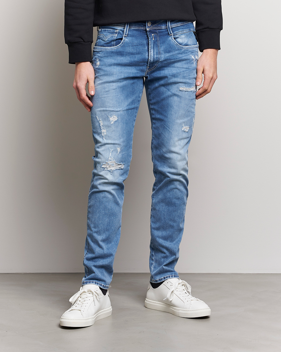 Homme | Jeans | Replay | Anbass Hyperflex X-Lite Shredded Jeans Light Blue