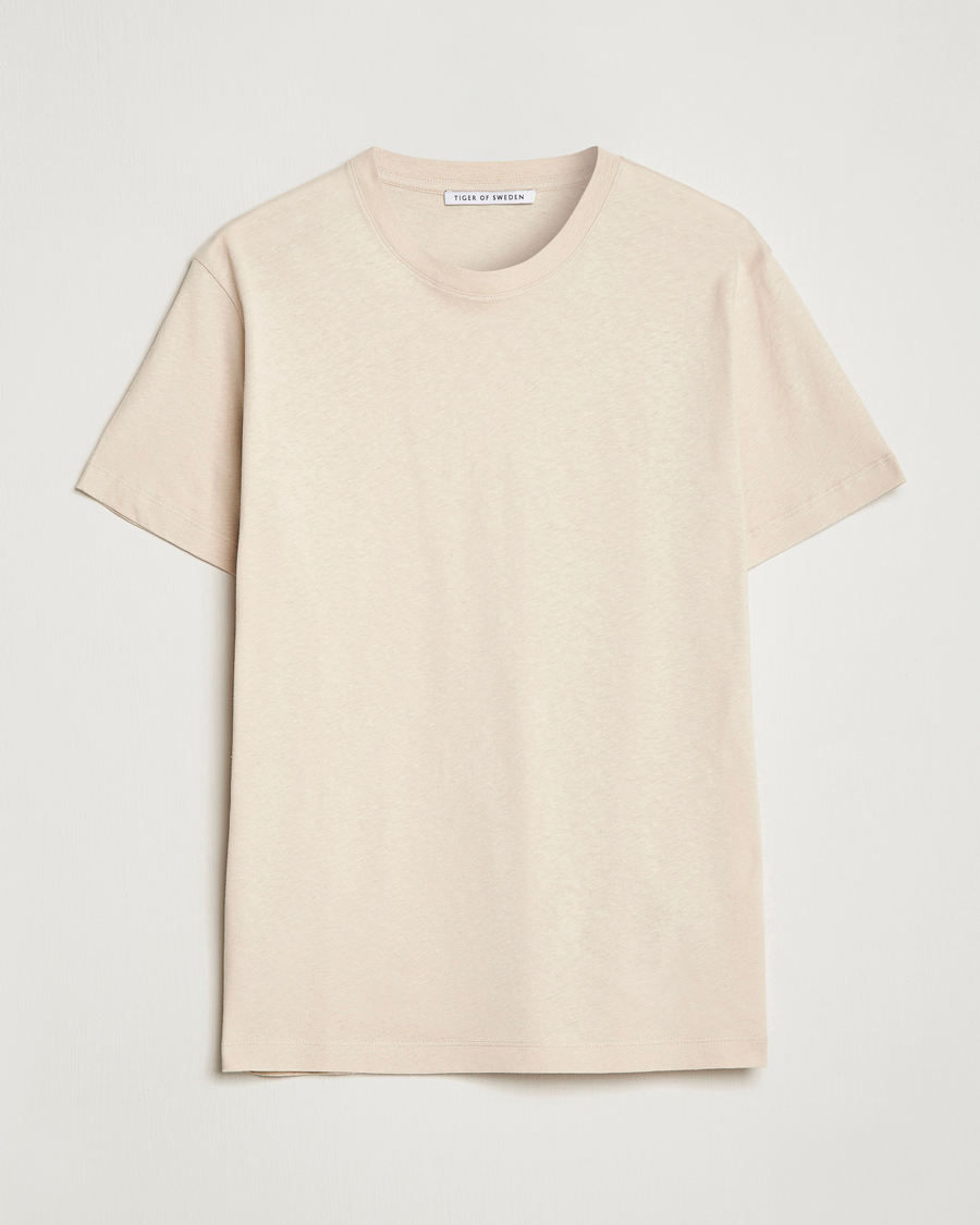 Homme | T-shirts | Tiger of Sweden | Dillan Linen Cotton T-Shirt Cream Sand
