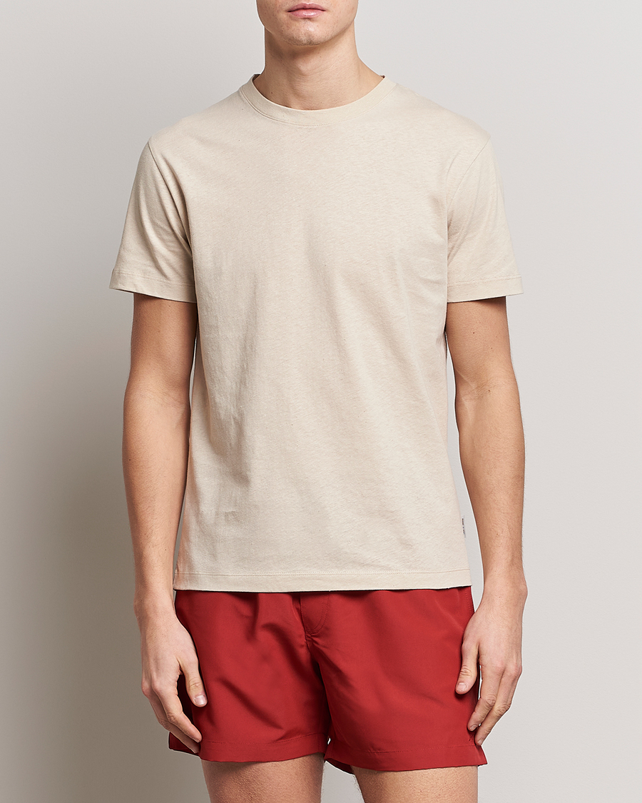 Homme | T-shirts | Tiger of Sweden | Dillan Linen Cotton T-Shirt Cream Sand