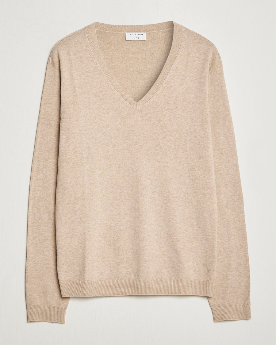 Homme | Pulls Et Tricots | Tiger of Sweden | Pernell Extra Fine Merino V-Neck Beige Melange