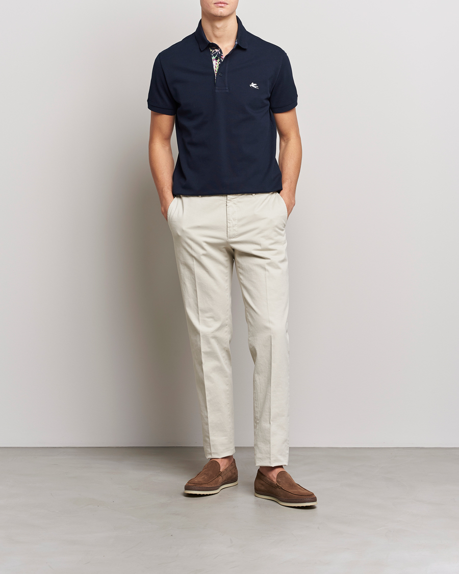 Homme | Polos | Etro | Short Sleeve Contrast Paisley Polo Navy