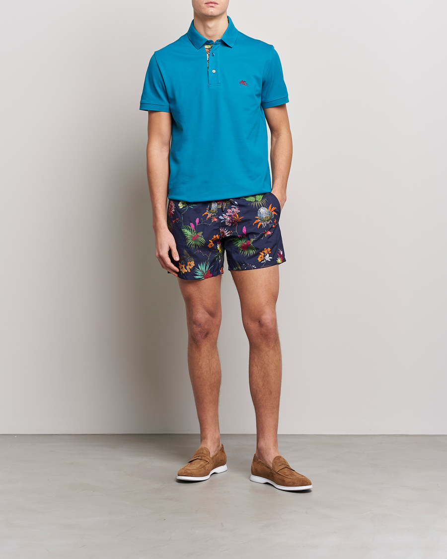 Homme | Polos | Etro | Short Sleeve Contrast Paisley Polo Azzurro