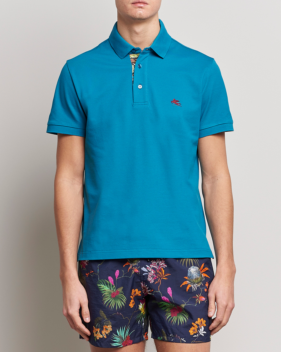 Homme | Polos | Etro | Short Sleeve Contrast Paisley Polo Azzurro
