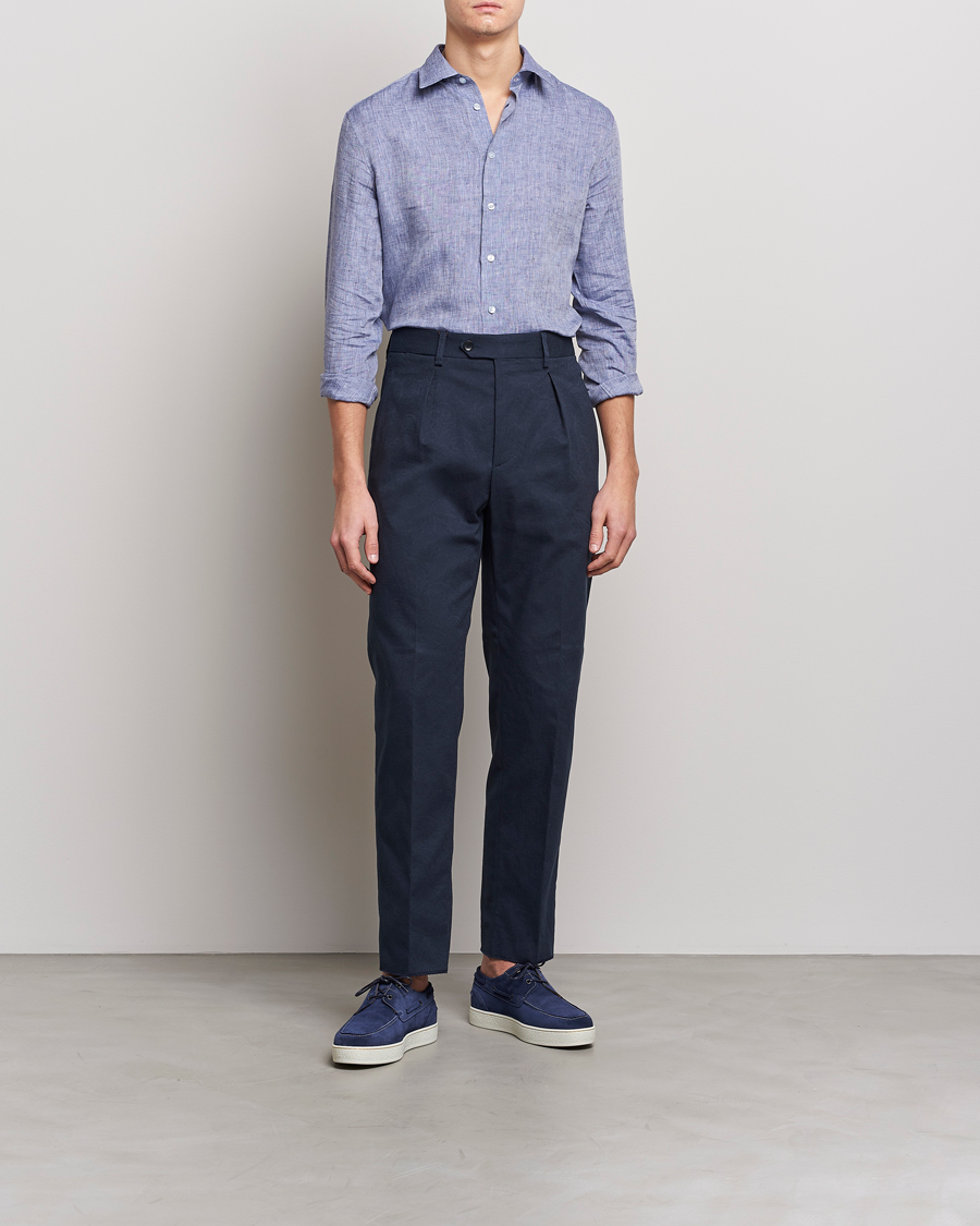 Homme | Chemises | Etro | Linen Sport Shirt Dark Blue