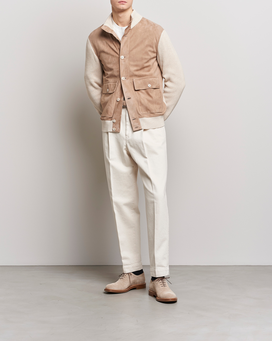 Homme | Manteaux Et Vestes | Brunello Cucinelli | Suede Knit Bomber Jacket Beige Suede