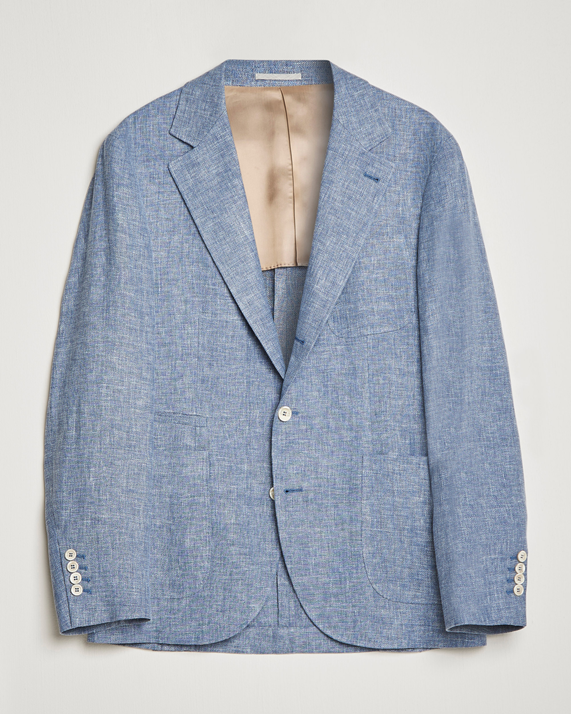 Homme | Blazers | Brunello Cucinelli | Micro Chevron Linen Blazer Indigo Blue