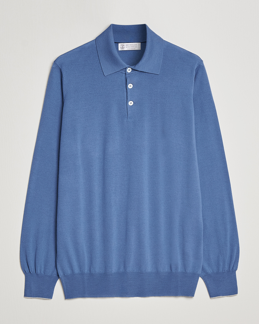 Homme | Pulls Et Tricots | Brunello Cucinelli | Cashmere/Wool Knitted Polo Oxford Blue
