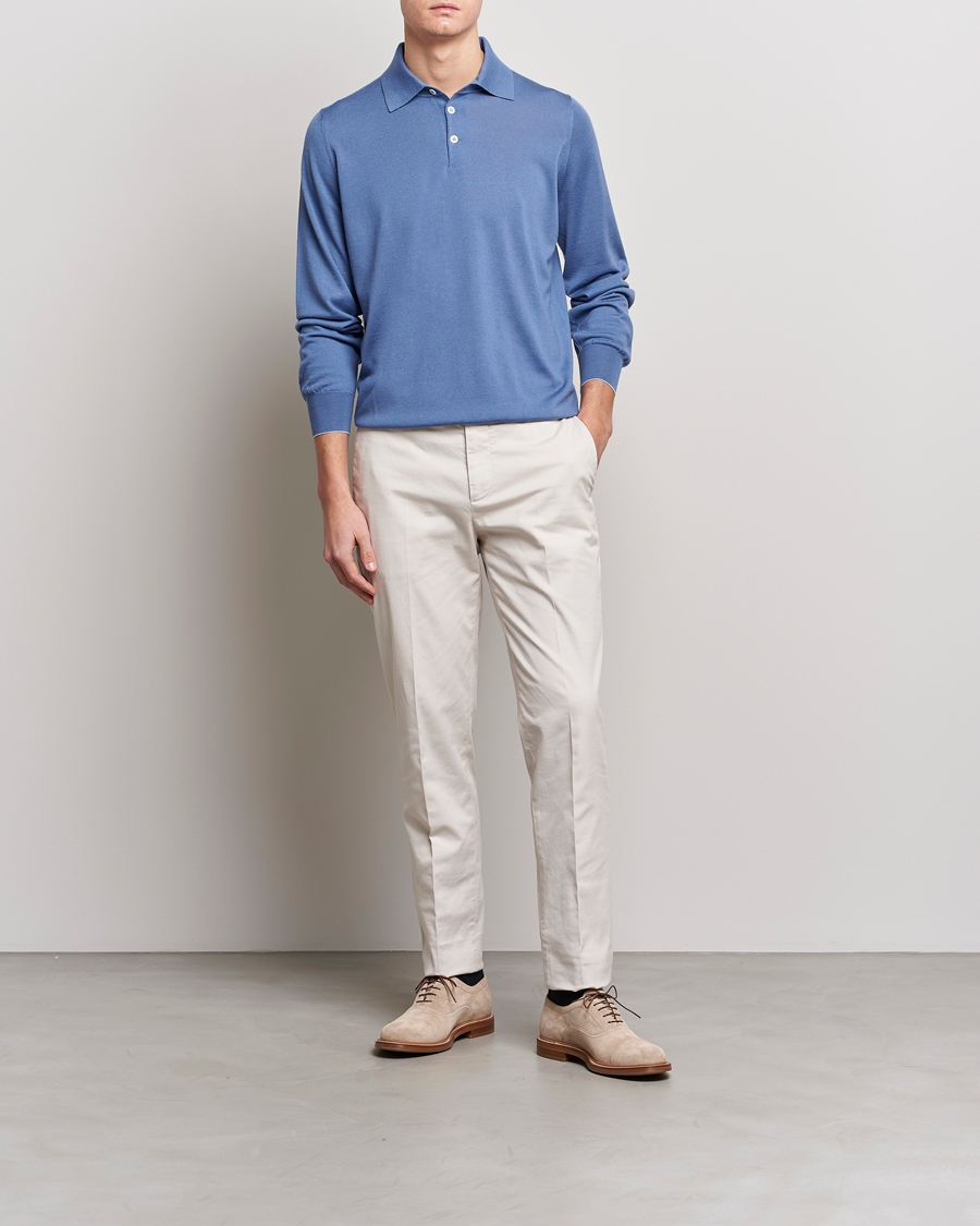 Homme | Pulls Et Tricots | Brunello Cucinelli | Cashmere/Wool Knitted Polo Oxford Blue