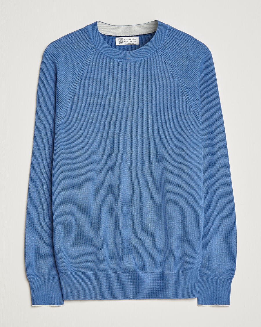 Homme | Pulls Et Tricots | Brunello Cucinelli | Rib Stitch Crew Neck Sweater Oxford Blue