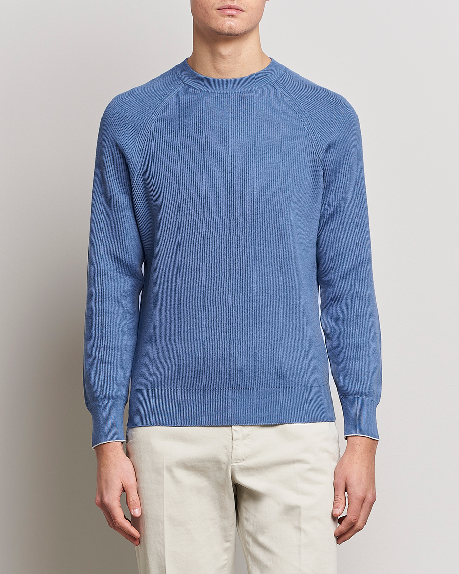 Homme | Pulls Et Tricots | Brunello Cucinelli | Rib Stitch Crew Neck Sweater Oxford Blue
